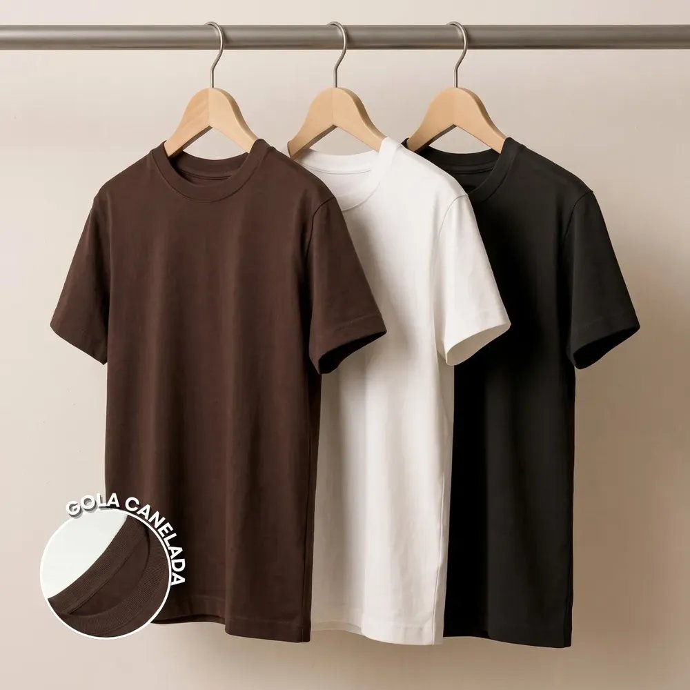 Kit 3 Camisa Oversized Masculina Lisa Algodão Street Larga Preto/branco/marrom Xg Liso