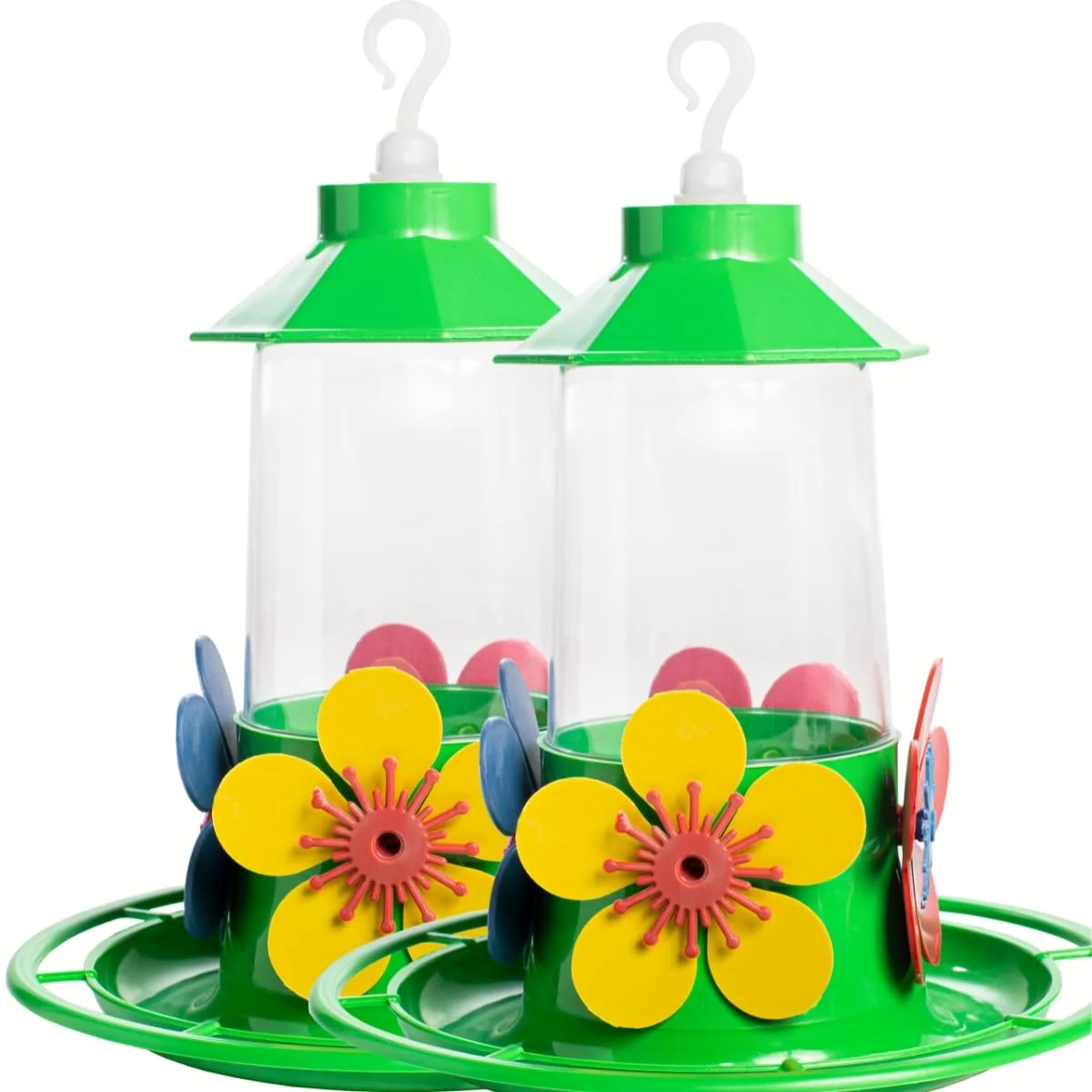 Kit 2 Bebedouro Beija Flor 250ML Acrílico Com Bandeja Chapéu Poleiro Pássaros Cores Sortidas