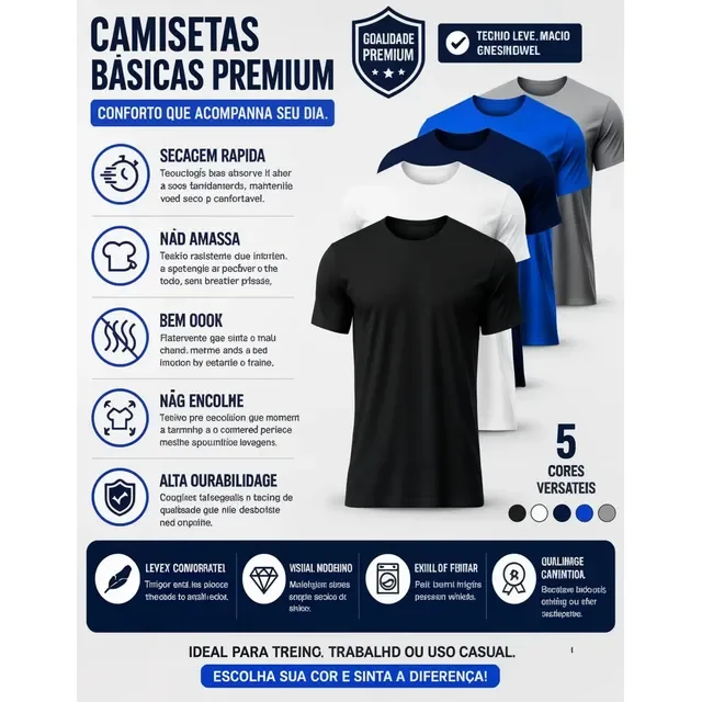 5 Camisetas Básicas Masculina Dry Fit De Alta Qualidade