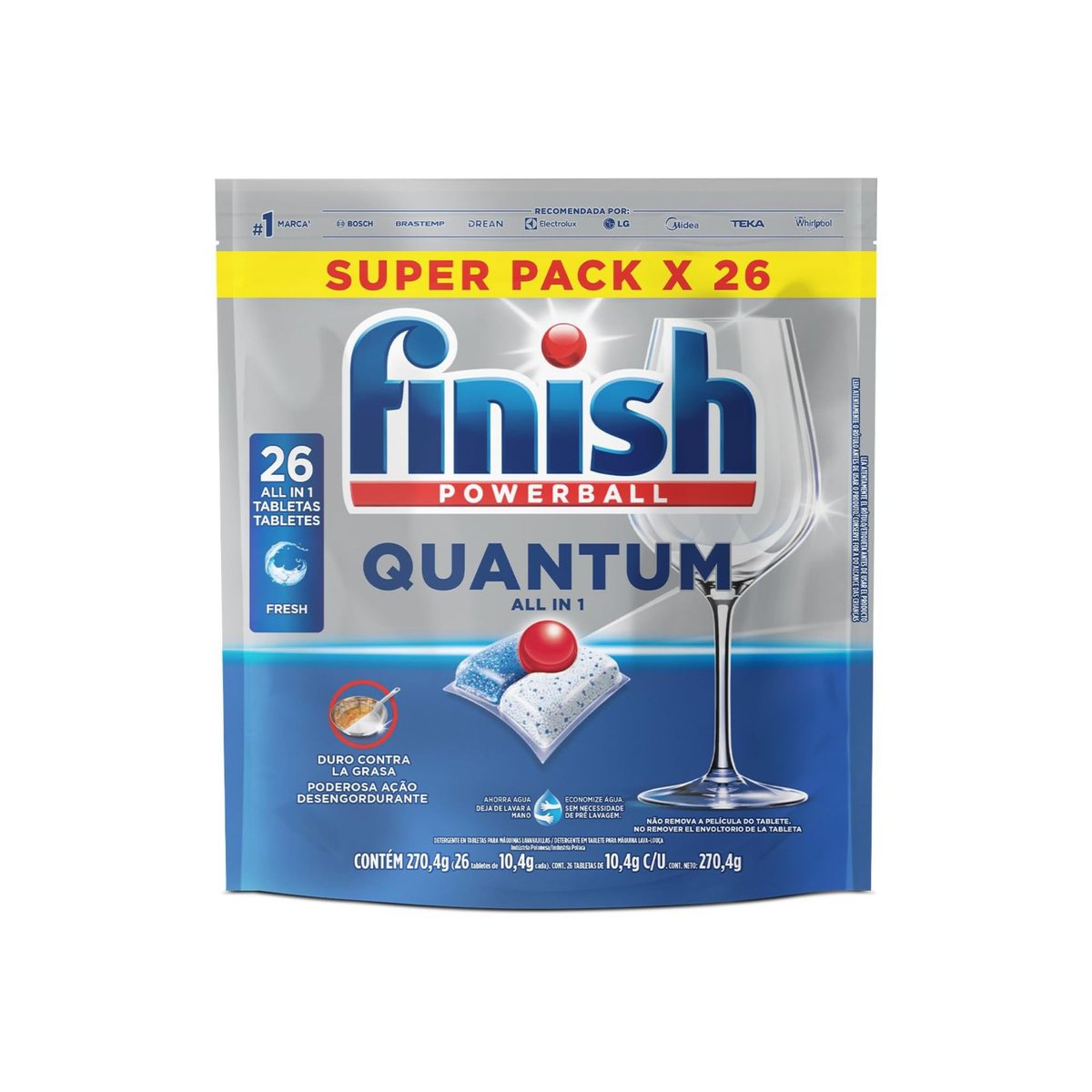 Finish Quantum All in 1 Detergente para Lava Louças em Tabletes 26 unidades