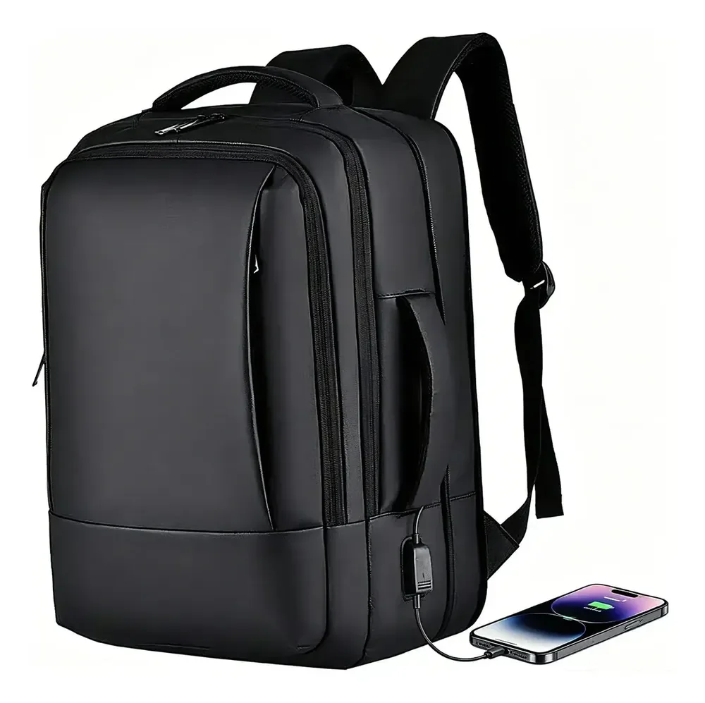 Mochila Dos Homens Com Faixa Impermeável Para Expansão Preto Liso