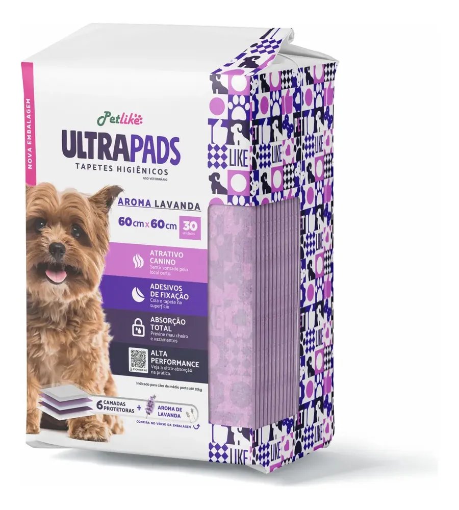 Tapete Higiênico Para Cães Ultrapads Lavanda 60x60cm 30 Unid