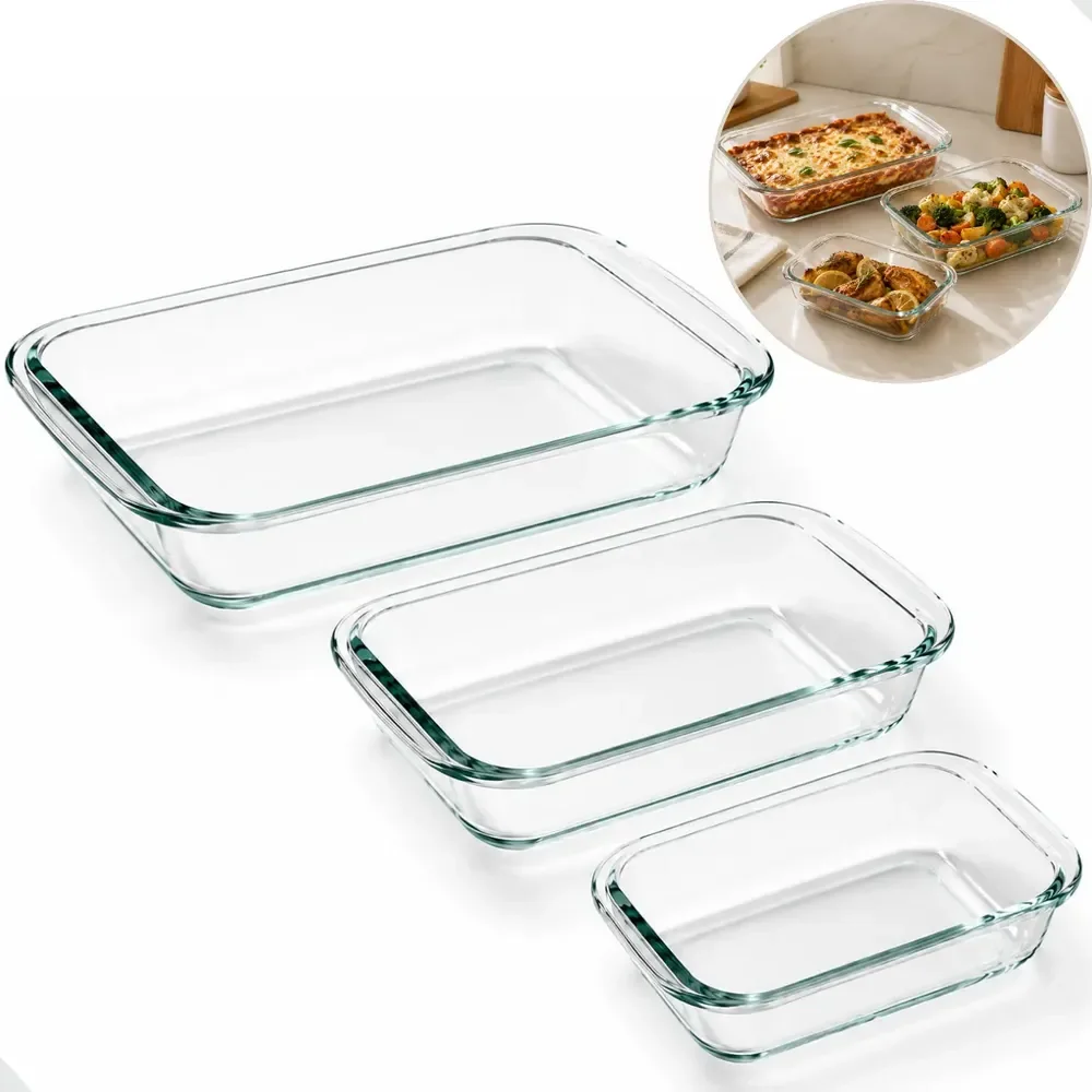 Kit 3 Assadeira Vidro Retangular Travessa Forno Lasanha