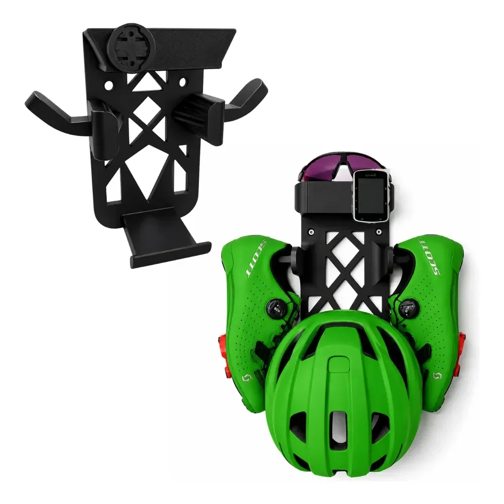 Suporte Capacete Sapatilha Óculos Bike Organizador Parede Preto