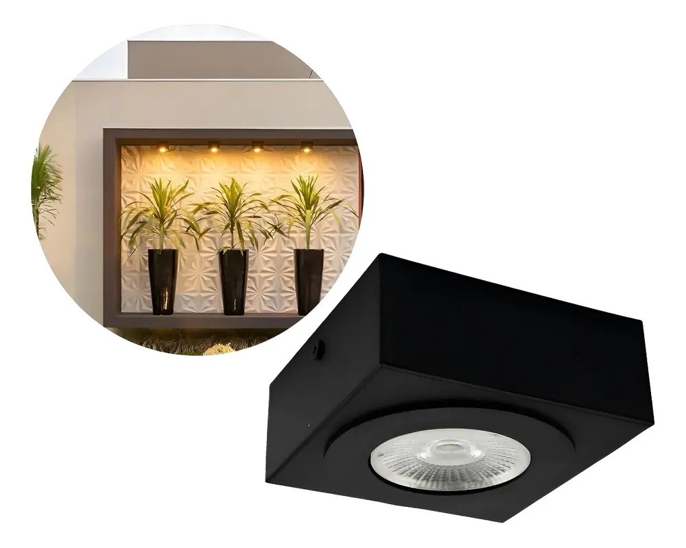 Spot Sobrepor Slim Teto Beiral 5w Preto Externo Interno Estrutura Preto Led Quente