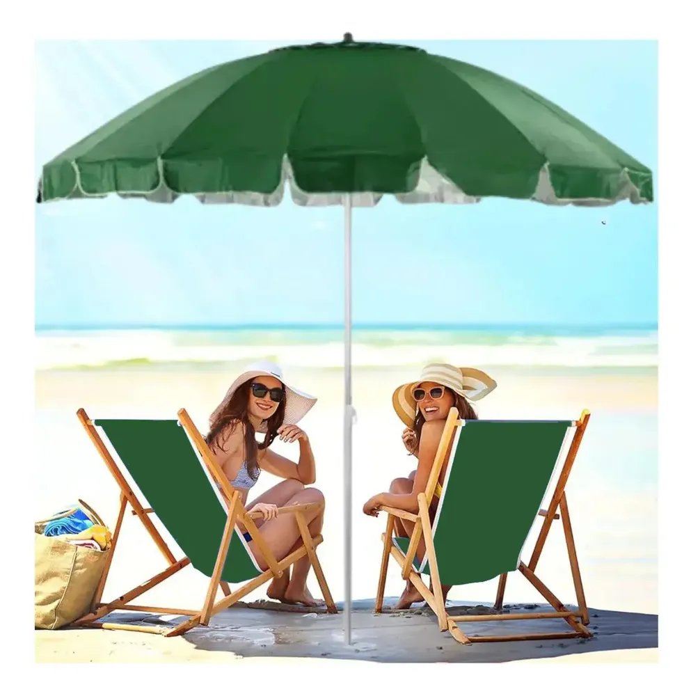 Guarda Sol Gigante 2,40m Uv Praia Piscina Respirável Verão Verde Liso