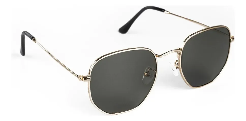 Óculos De Sol Saint Germain Dourado Harbor Aviador Uv400 Lente Preto Desenho Espelho