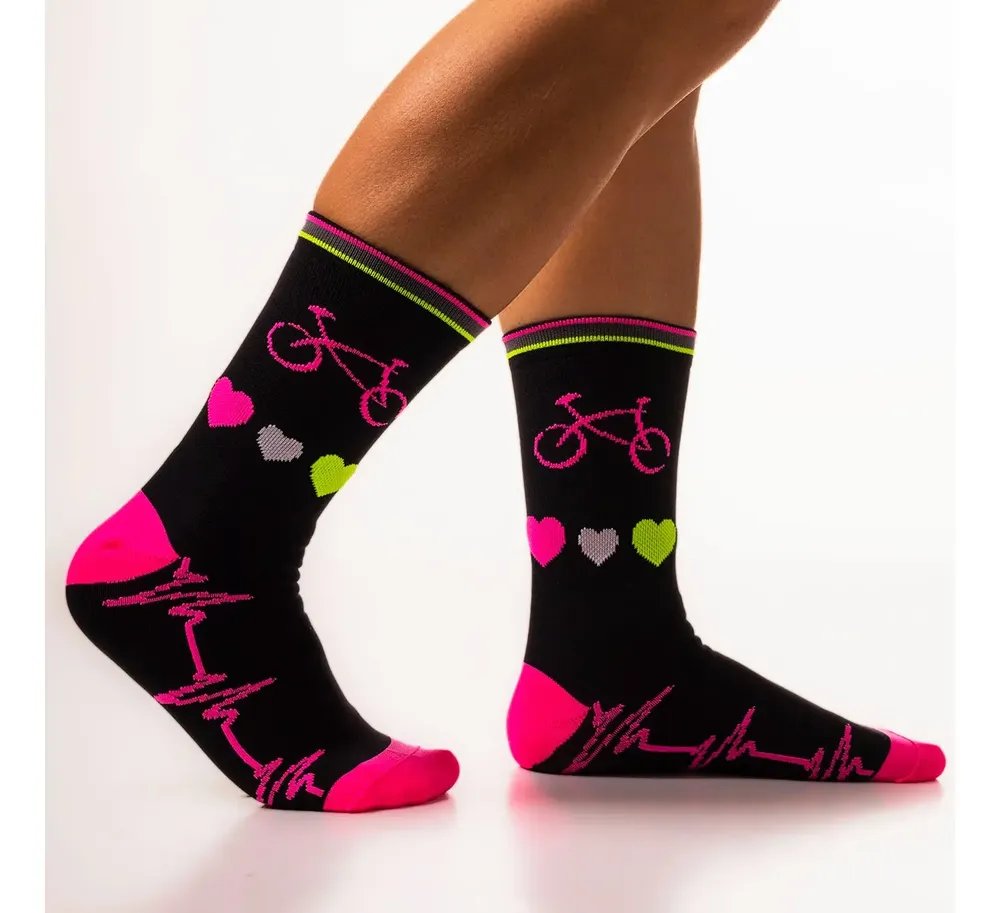 Meia Ciclismo Mtb Cano Longo Bike Coração Rosa Preto/rosa 36/44