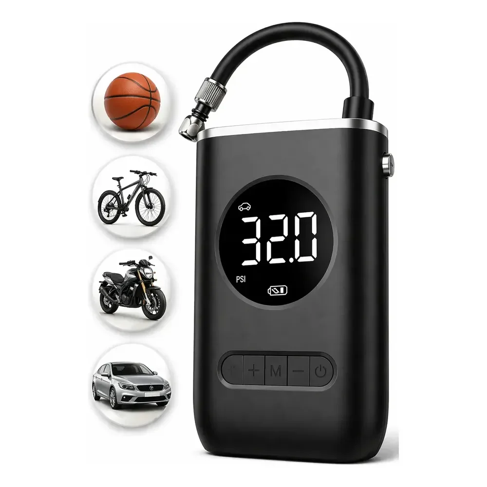 Mini Compressor Bomba Encher Pneu Carro Bicicleta Moto Eletr Preto 127/220v