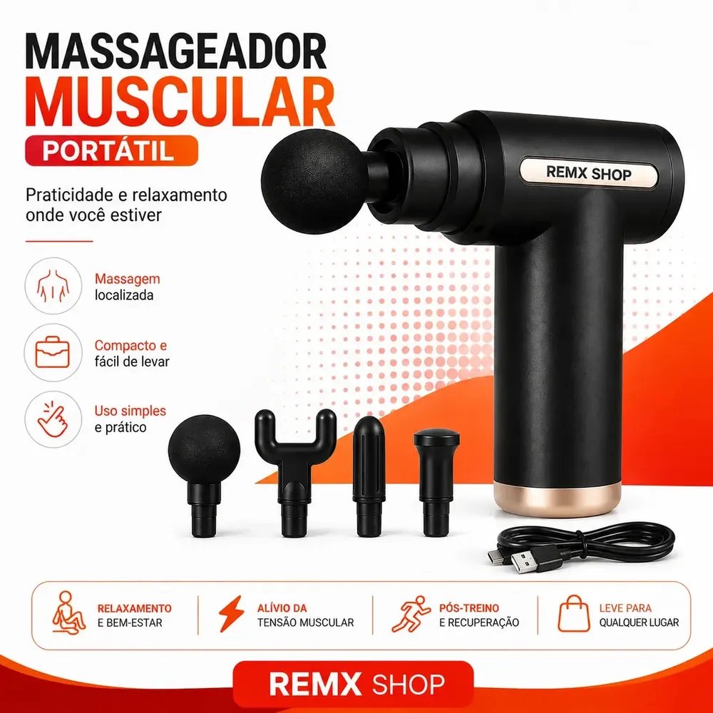 Massageador Pistola Elétrica Profissional Muscular Portátil Aparelho Fisioterapia Liberação Corporal 6 Velocidades 4 Cabeças Recuperação Muscular Alivio Relaxamento