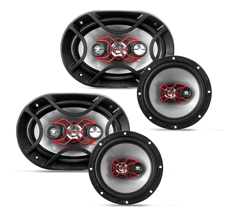Alto Falante Bravox Kit Facil 6 + Triaxial Quadriaxial 6x9 Cor Preto