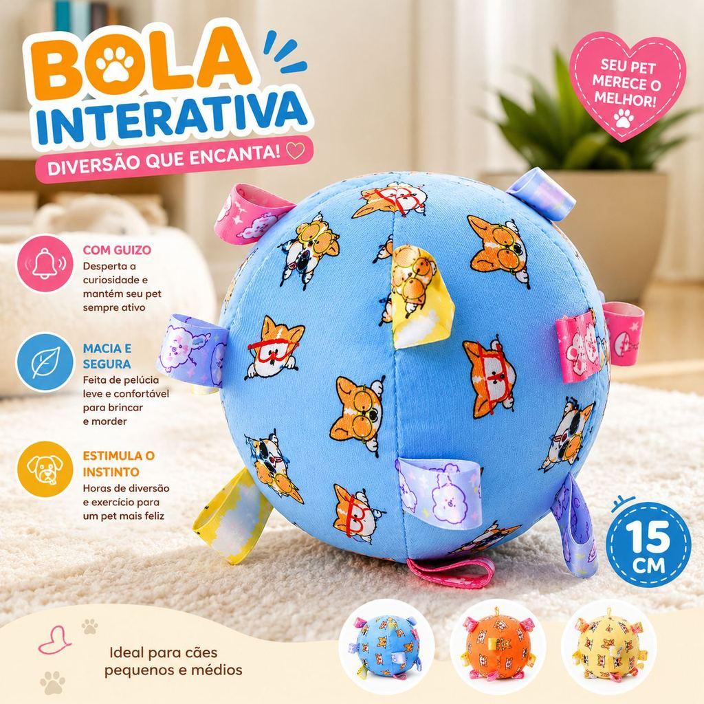 Bola Sensorial para Cachorro com Guizo Brinquedo Interativo de Pelúcia Macia Mordedor para Filhotes
