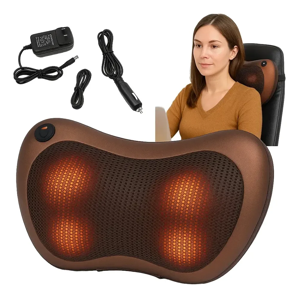 Almofada Massageadora Shiatsu Pescoço Lombar E Pés Relaxar Marrom 110-240v