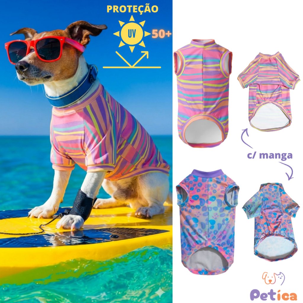 Roupa para Cachorro com Proteção UV 50+ | Roupa Pet Verão Praia Piscina para Cães e Gatos