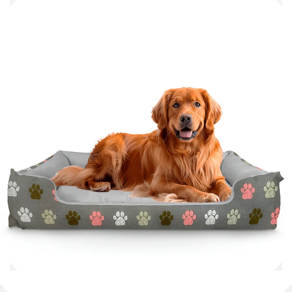 Cama Pet Extra Grande Xg Lavável Cachorro Porte Grande Cor Pata Cinza