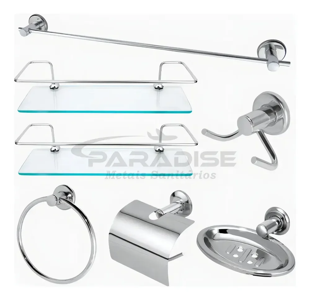 Kit Acessórios Banheiro Inox Lavabo Conjunto Com 2 Porta Shampoo