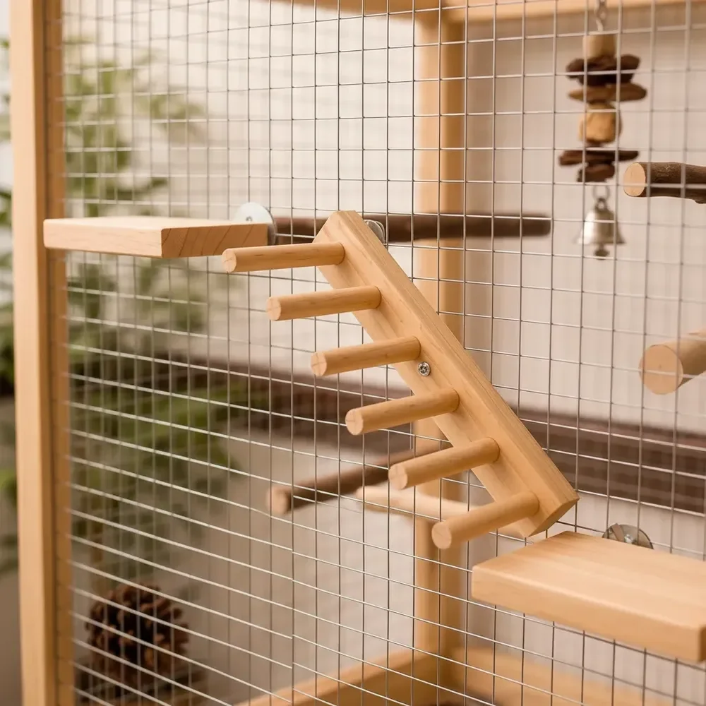 Kit Escada + 2 Plataformas De Descanso Para Aves Homeverse Natural