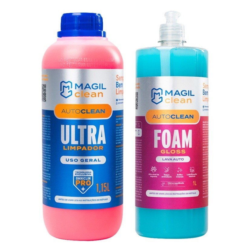 Kit Shampoo Neutro Foam Gloss 1L E Ultra Limpador 1,15L Magil Clean Autoclean