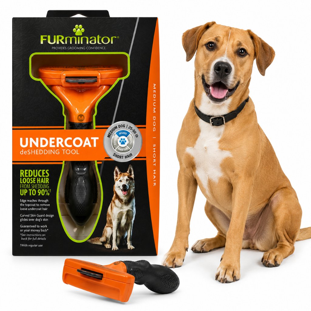 RASQUEADEIRA FURMINATOR PENTE/ESCOVA P/ CACHORRO DE PORTE MÉDIO COM PELO CURTO Cor Laranja + Brinde.