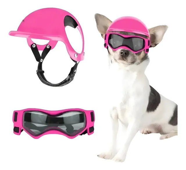 Capacete Motocicleta Pet Com Óculos De Sol Para Cães Uv