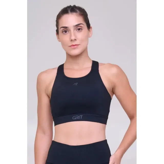 Top Corrida Authen Grit Bossa Bolso Nadador Blackout Preto