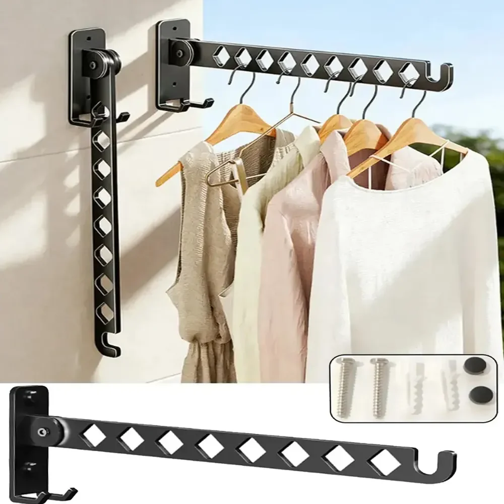Cabideiro De Parede Ajustável Organizador Roupas Inox 180° Preto