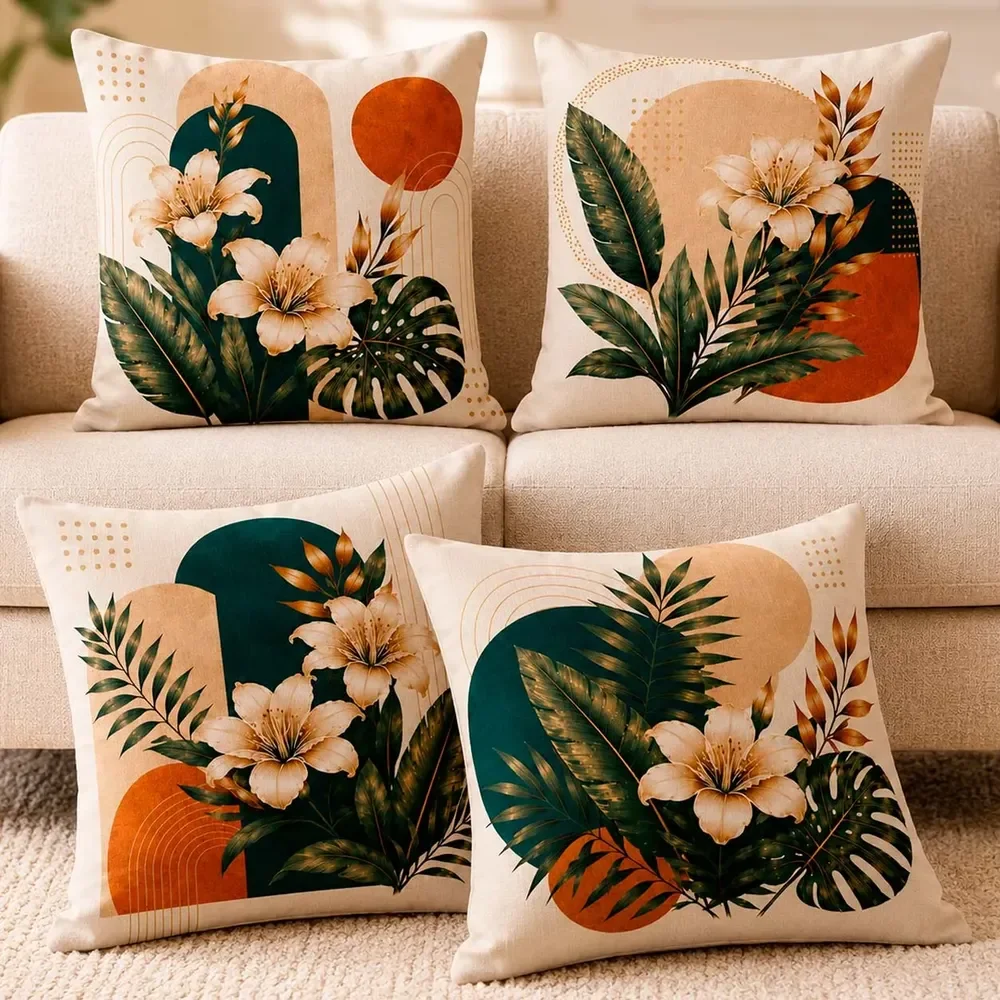 Kit 4 Capas Almofada Estampa Floral Minimalista 40x40 Sala Floral Lírio Adão
