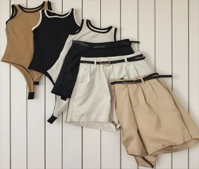 Kit 3 Shorts Alfaiataria 3 Body Canelado Preto Bege Branco