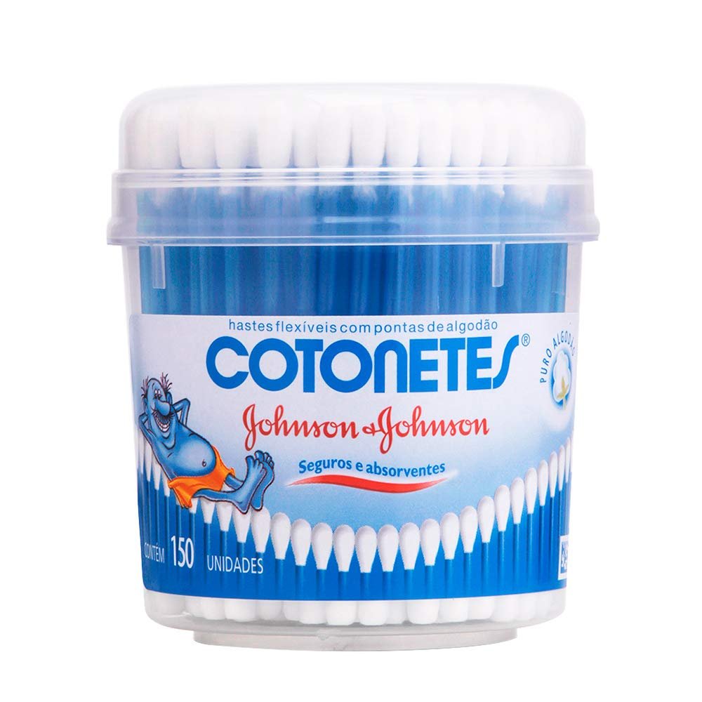 Cotonetes de Algodão com Hastes Flexíveis, Pote com 150 Unidades