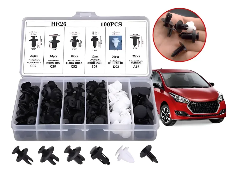 Kit 100 Presilha Grampo Parabarro Parachoque Universal Carro