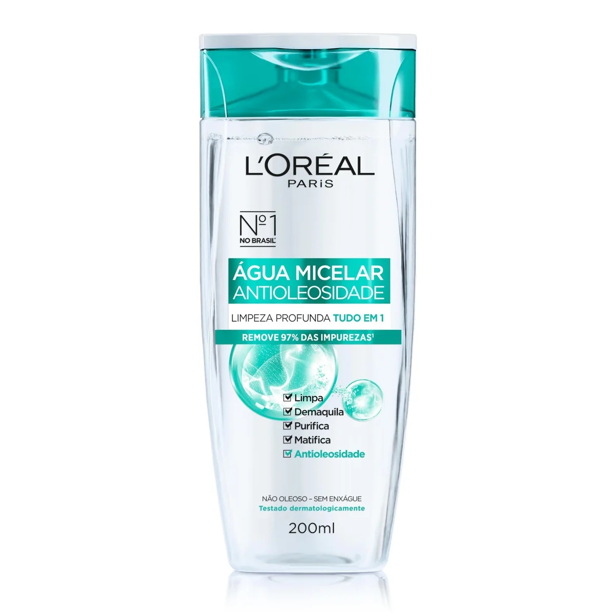 L'Oréal Paris Água Micelar Efeito Matte Solução de Limpeza Facial 5 em 1, 200ml