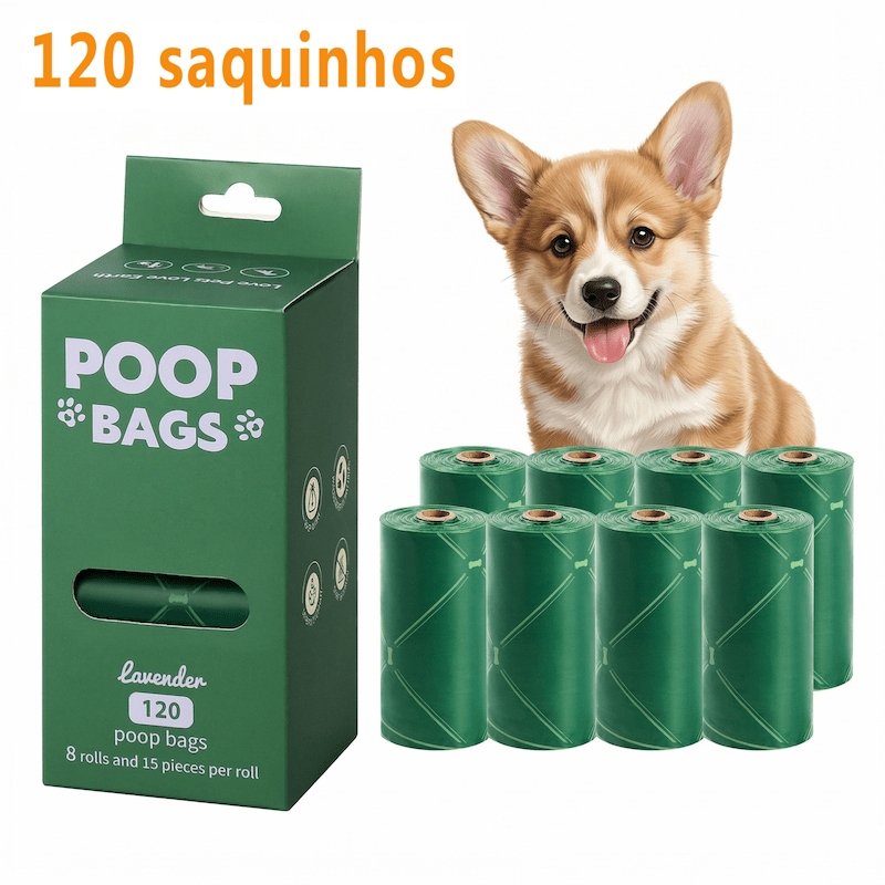 Kit c/ 8 Rolos Sacos de Cocô Cachorro Biodegradáveis - Refil Cata Caca Ecológico Design Premium