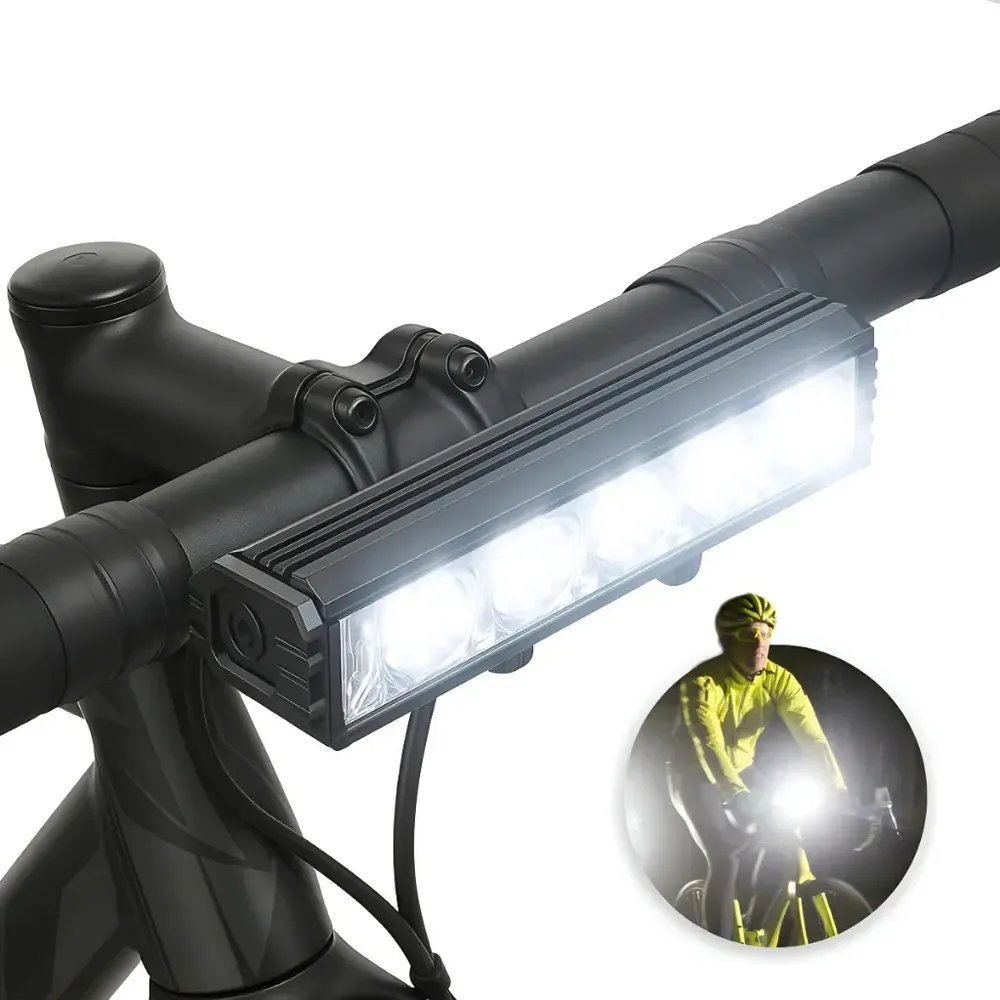 Farol Bike 5 Leds Forte Barra Alumínio Usb Recarregável Cicl Preto