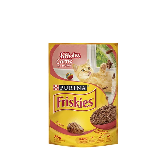 Kit com 15 Saches - Ração Úmida Friskies Filhotes Carne Ao Molho sachê 85g - Caixa Fechada com 15 unidades
