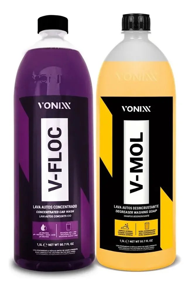 Kit Lava Autos 1.5L Vonixx V-Floc e V-Mol pH Neutro e Biodegradável