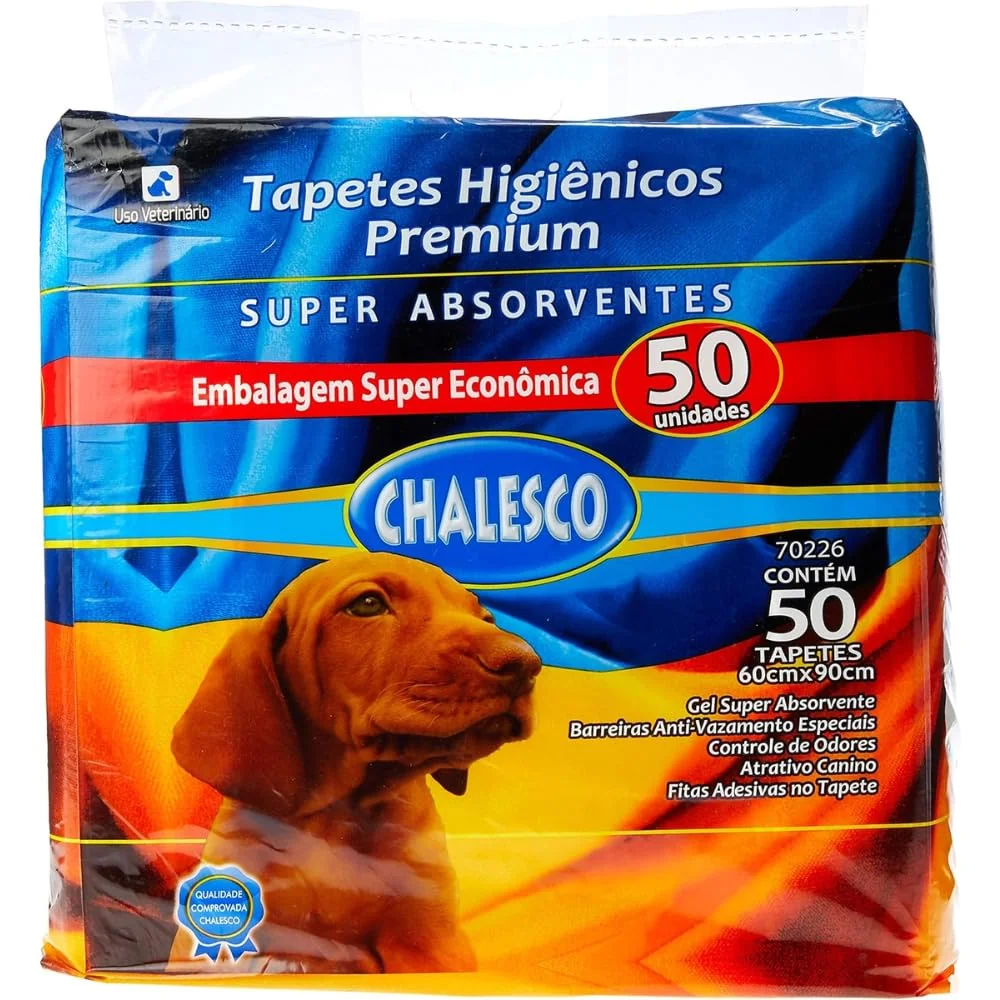 Chalesco Tapete Higiênico Premium para Cães 90 x 60 cm – Super Absorção, Controle de Odores e Base Antivazamento | 50 Unidades