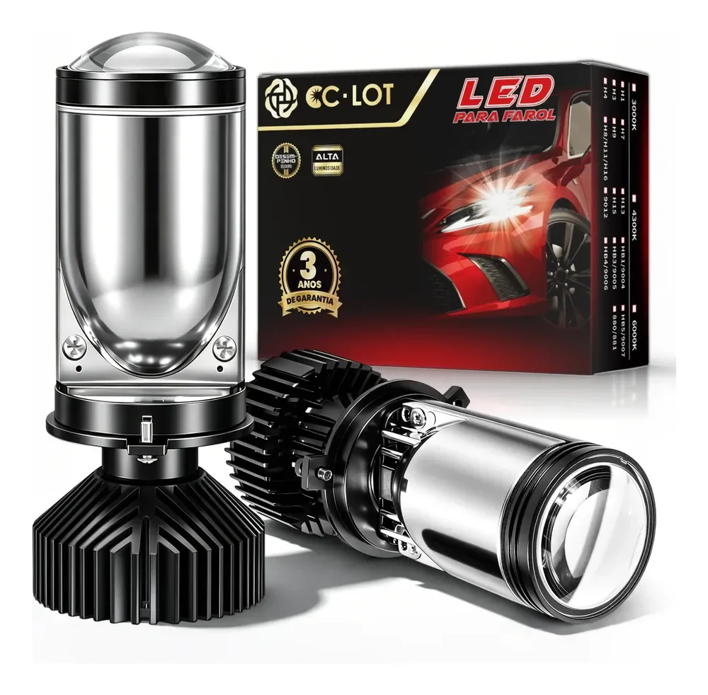 Kit Lampada Ultra Led H4 Cc Lot Grande Projetor Farol Carro H4 Preto Branco-frio
