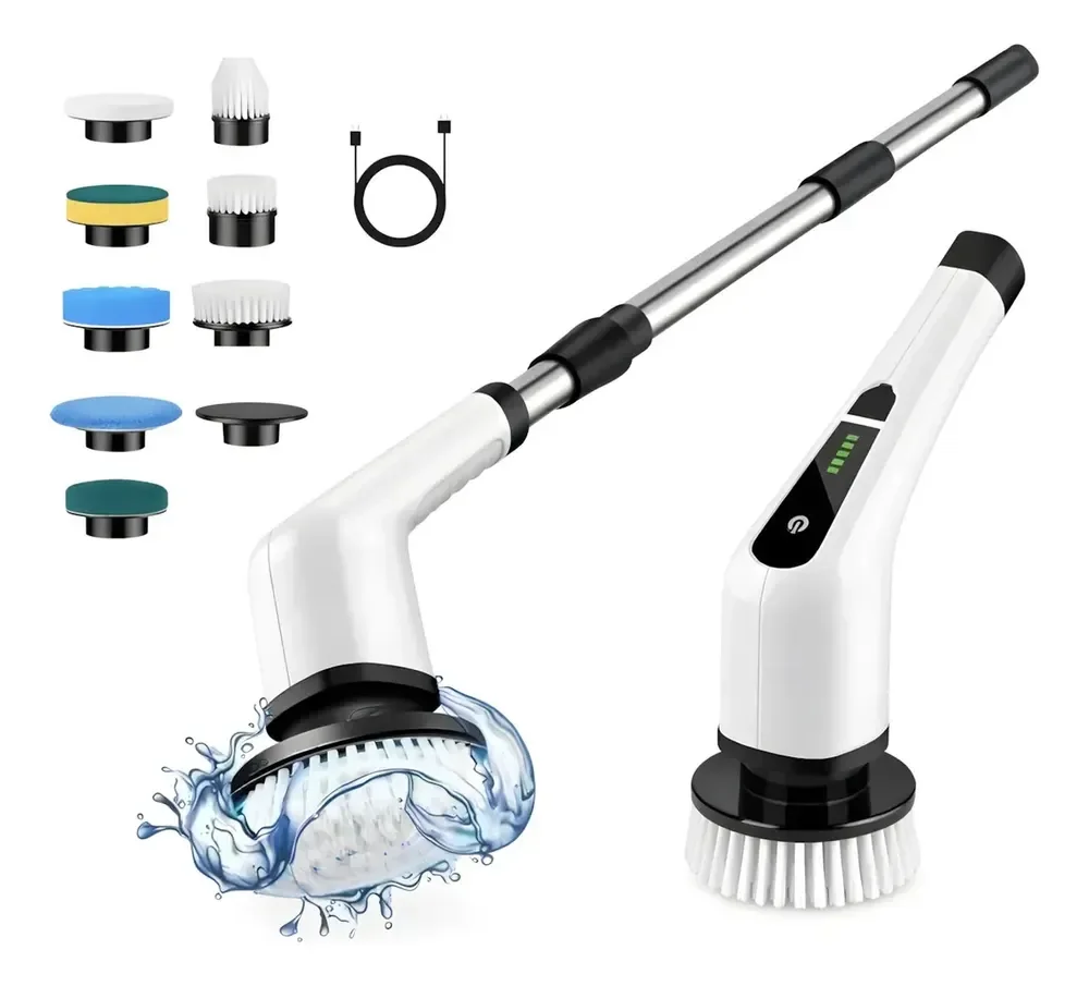 Esfregão Mop 9 Em 1 Escova De Limpeza Elétrica Multiuso Rotatória Magica Limpa Canto Friso Banheiro Cozinhha Bivolt VLX