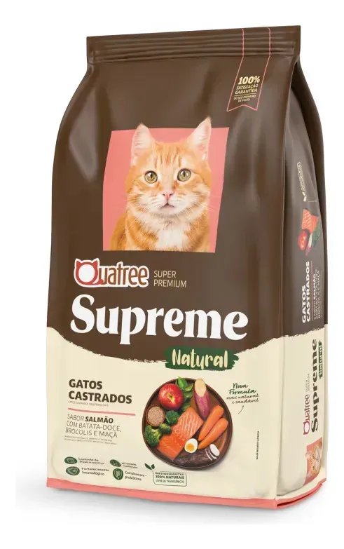 Ração Quatree Supreme Gatos Adultos Castrados Salmão e Batata Doce Super Premium