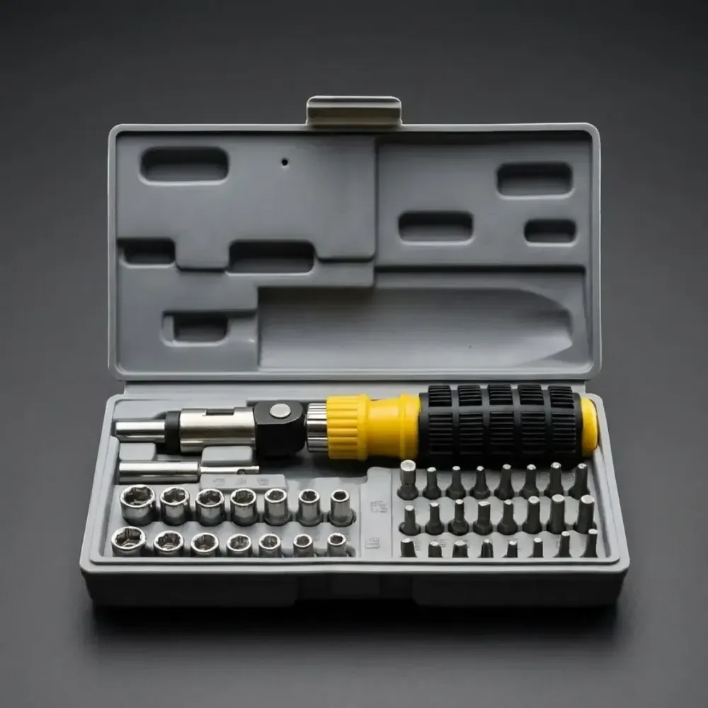 Kit 41 Chaves Catraca Soquete Reversível Phillips Fenda Tork Prateado