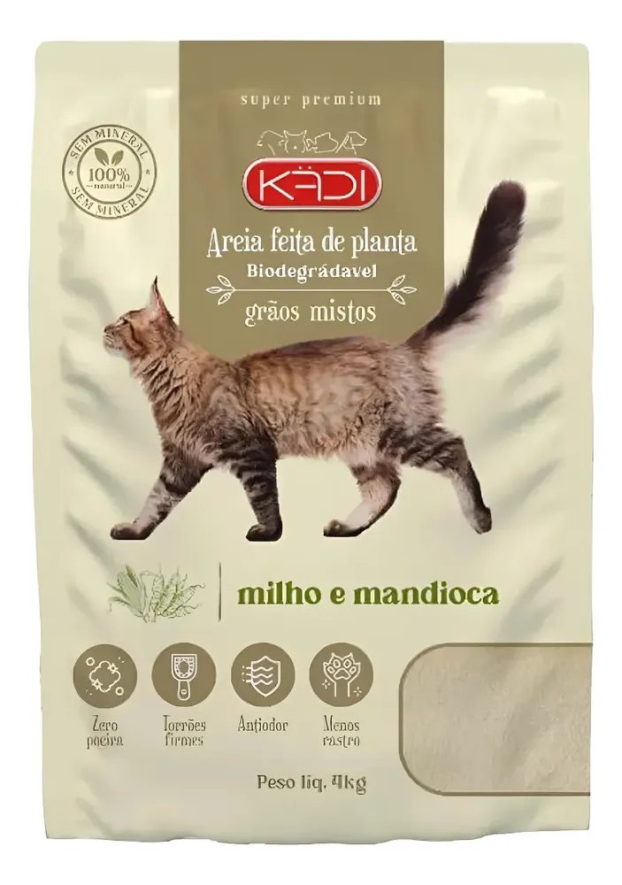 Granulado Misto Sanitário Para Gato Mandioca Milho Kadi 4kg