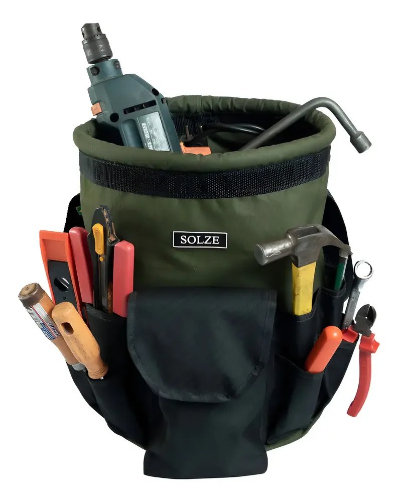 Bolsa Balde para Ferramentas de Eletricista Solze, Cor Verde Militar e Preto