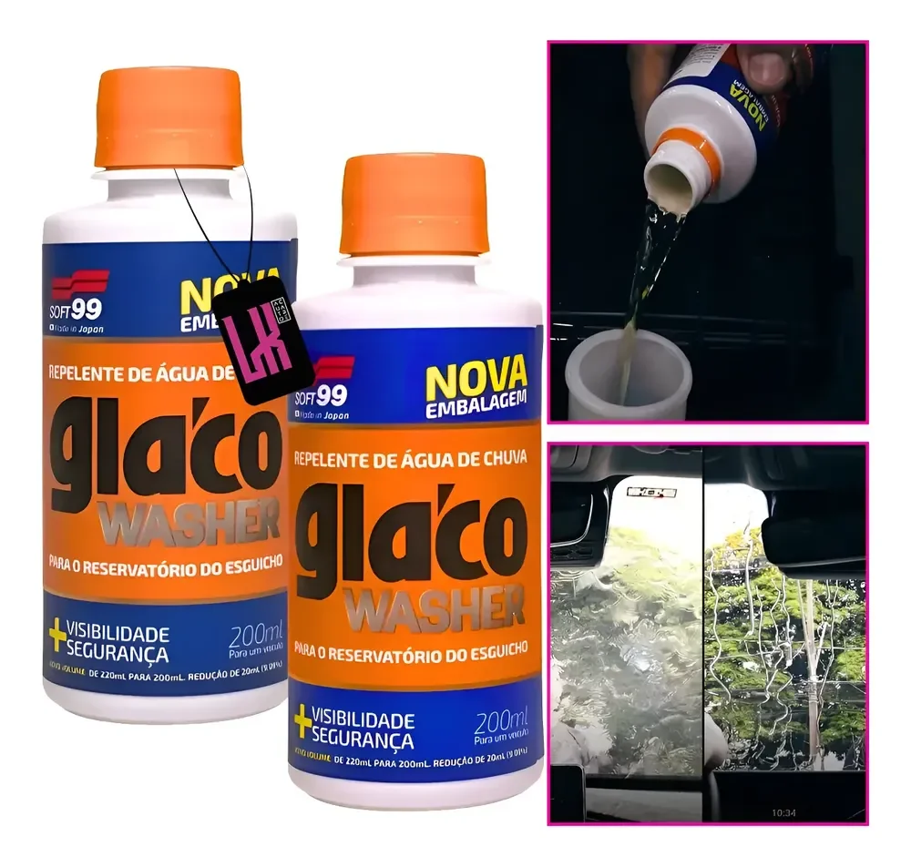 Kit 2 Glaco Washer 200ml Soft99 Aditivo Repelente Agua Chuva