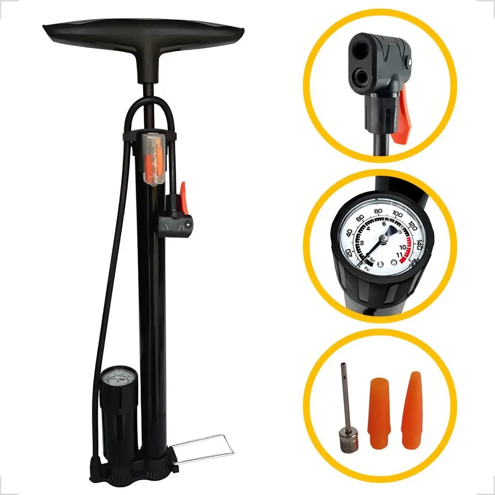 Bomba de Ar Manual Zhufeng para Pneu de Bicicleta com Manômetro 160 psi