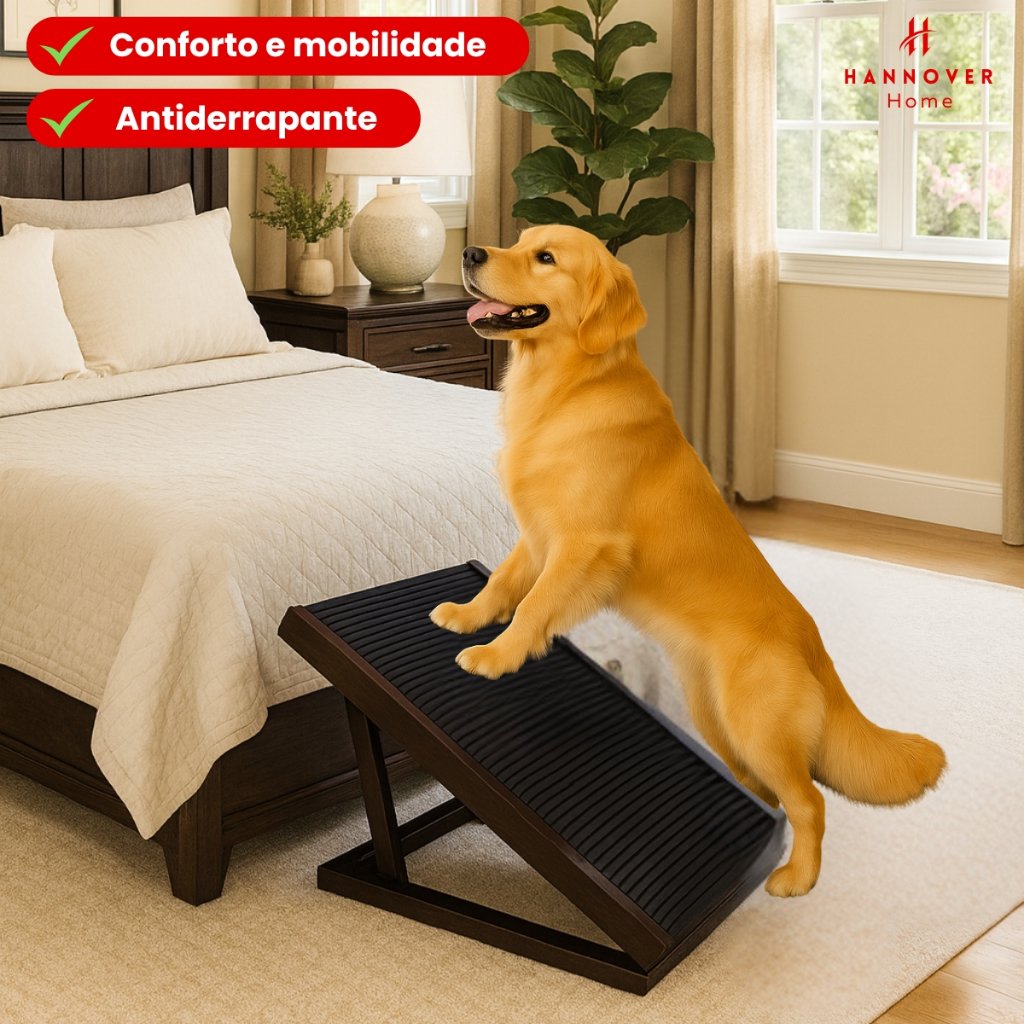Rampa Pet para Cama e Sofá Antiderrapante Cães Gatos Ajustável Madeira de Pinus Regulável Cachorros