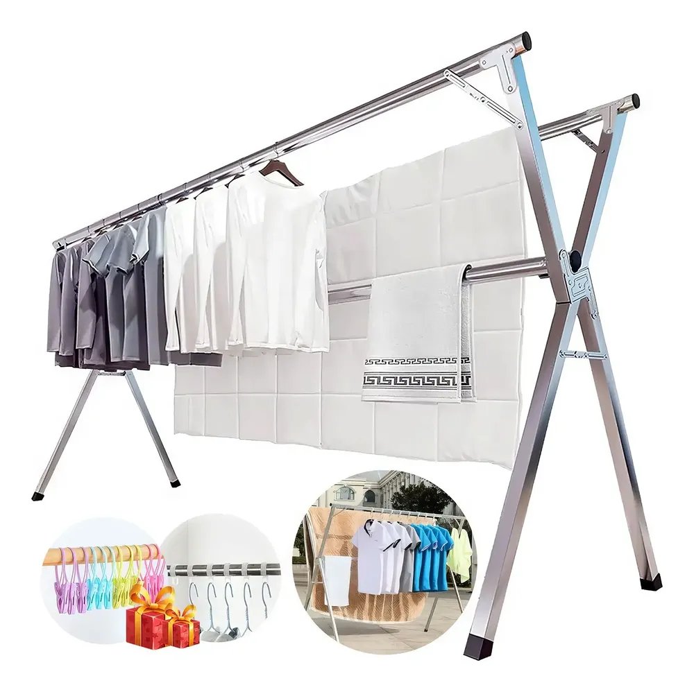 Varal De Chão Grande De Roupas 3 Andares Dobrável - Branco Branco