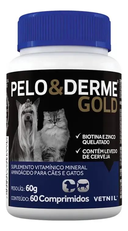 Pelo & Derme Gold 60g 60 Comprimidos Suplemento - Vetnil