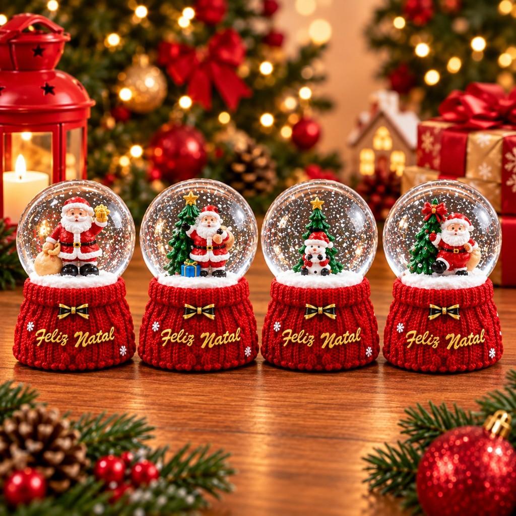 Globo de Neve Natalino Com Luzes Enfeite de Natal 9CM Com LED Decoração De Natal