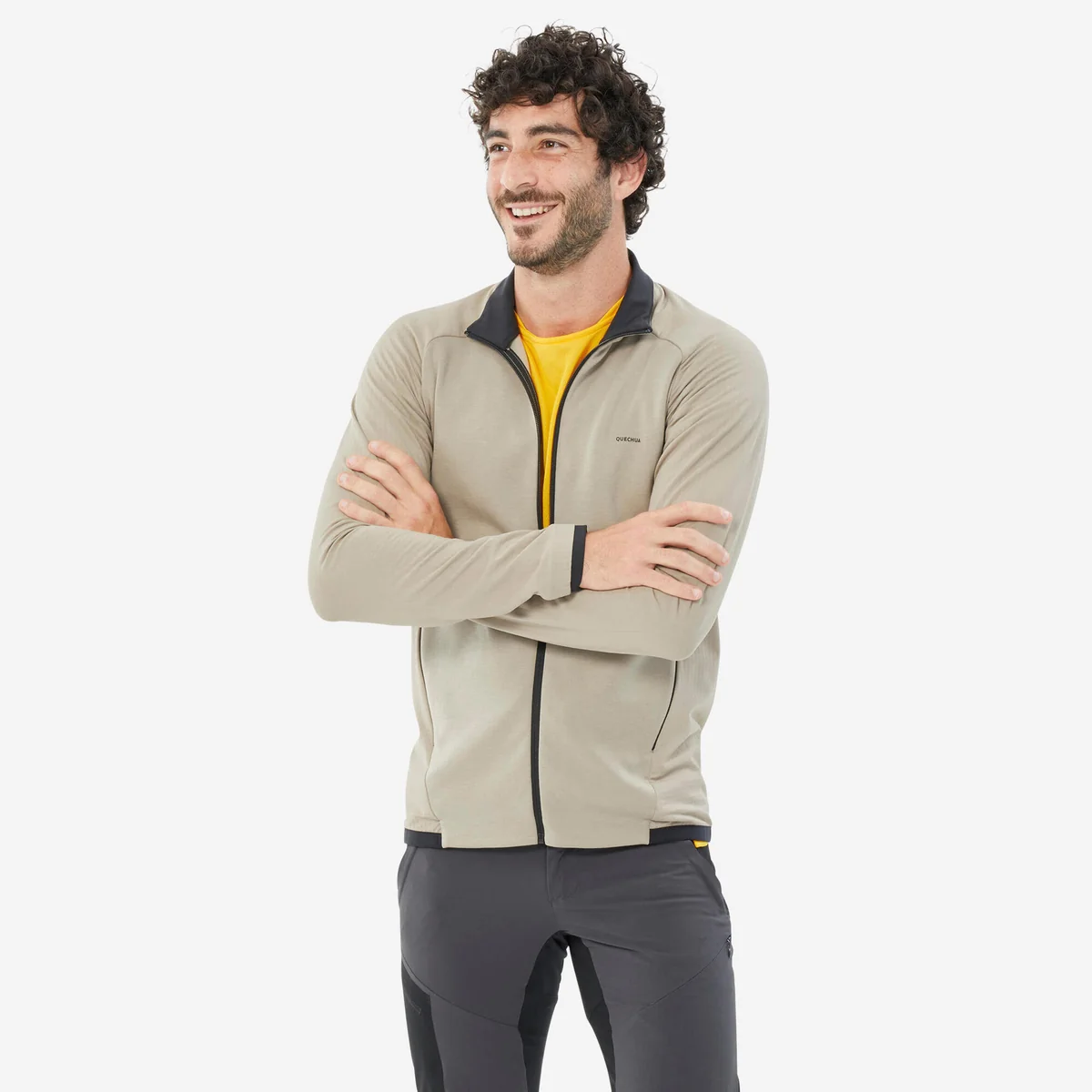 Jaqueta Masculina de Trilha MH500 Fleece Light Quechua Bege