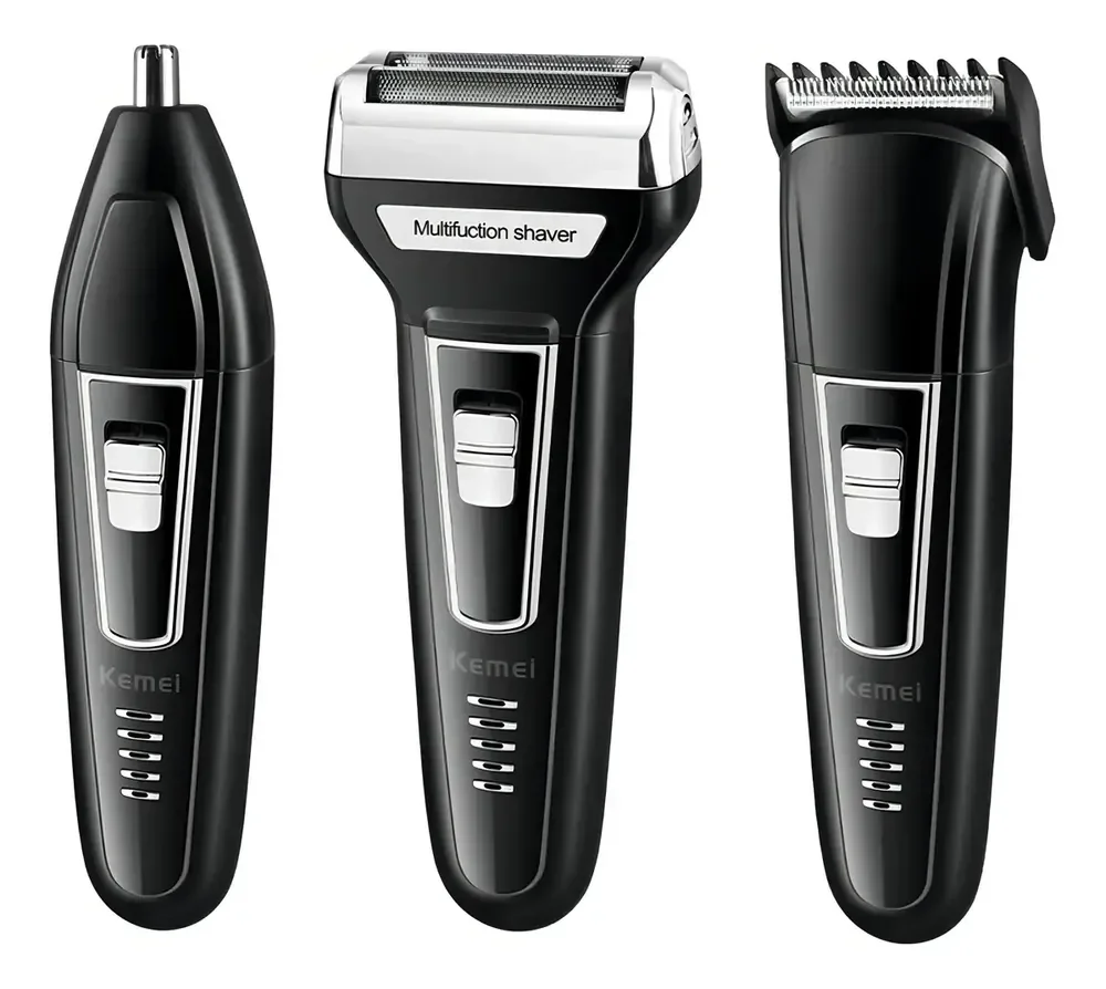 Máquina de Cortar Cabelo 3 em 1 Aparador de Pelos Nariz e Orelhas Kemei KM-6558